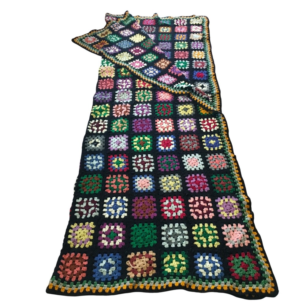 Granny Square Handmade Crochet Afghan Blanket Throw Twin Bed 65x90 Cottagecore